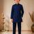 boys navy cotton kurta pyjama set with embroidered sequined waistcoat