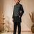 boys black cotton kurta pyjama set with embroidered sequined waistcoat