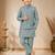 boys teal blue satin kurta pyjama set with embroidered sequined waistcoat