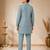 boys teal blue satin kurta pyjama set with embroidered sequined waistcoat