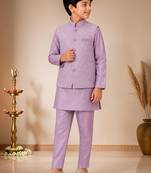 boys mauve satin kurta pyjama set with embroidered sequined waistcoat