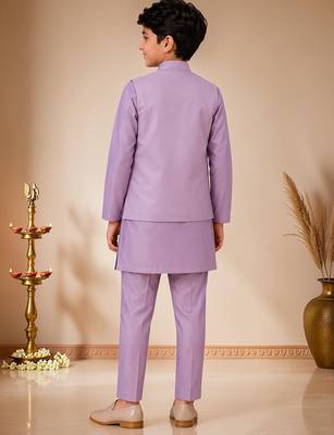 boys mauve satin kurta pyjama set with embroidered sequined waistcoat 2