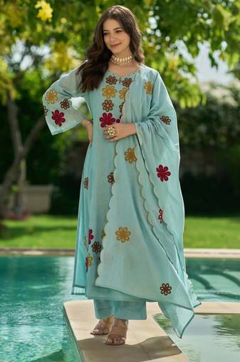 Sky Blue Floral Embroidered Pakistani Suit – Premium Ethnic Wear Collection