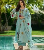 Sky Blue Floral Embroidered Pakistani Suit – Premium Ethnic Wear Collection