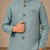 boys teal blue satin kurta pyjama set with embroidered sequined waistcoat