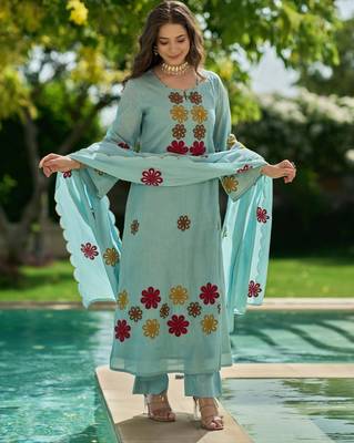 Sky Blue Floral Embroidered Pakistani Suit – Premium Ethnic Wear Collection 2