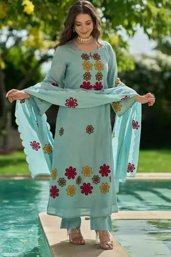 Sky Blue Floral Embroidered Pakistani Suit – Premium Ethnic Wear Collection
