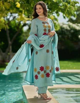 Sky Blue Floral Embroidered Pakistani Suit – Premium Ethnic Wear Collection 3