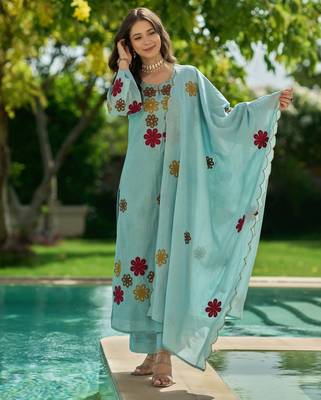 Sky Blue Floral Embroidered Pakistani Suit – Premium Ethnic Wear Collection 4