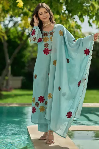 Sky Blue Floral Embroidered Pakistani Suit – Premium Ethnic Wear Collection
