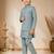 boys teal blue satin kurta pyjama set with embroidered sequined waistcoat