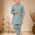 boys teal blue satin kurta pyjama set with embroidered sequined waistcoat