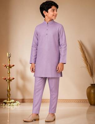 boys mauve satin kurta pyjama set with embroidered sequined waistcoat 5