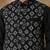 boys black cotton kurta pyjama set with embroidered sequined waistcoat