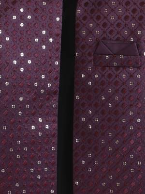 boys wine satin geometric embroidered sherwani trouser set 4