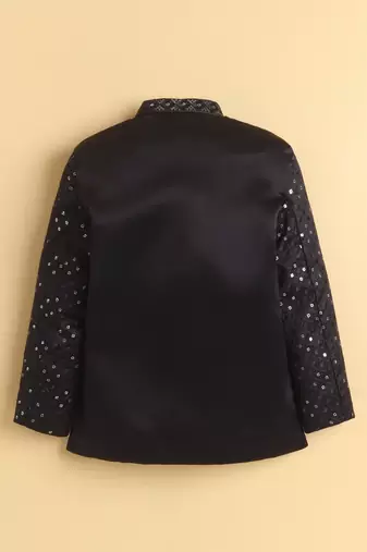 boys black satin geometric embroidered sherwani trouser set