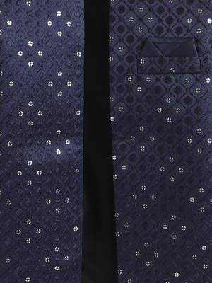 boys navy satin geometric embroidered sherwani trouser set 4