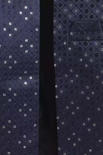boys navy satin geometric embroidered sherwani trouser set