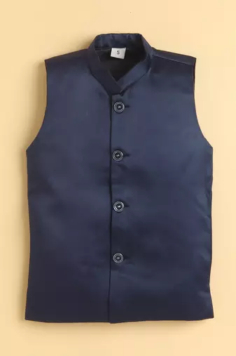 boys navy satin geometric embroidered sherwani trouser set