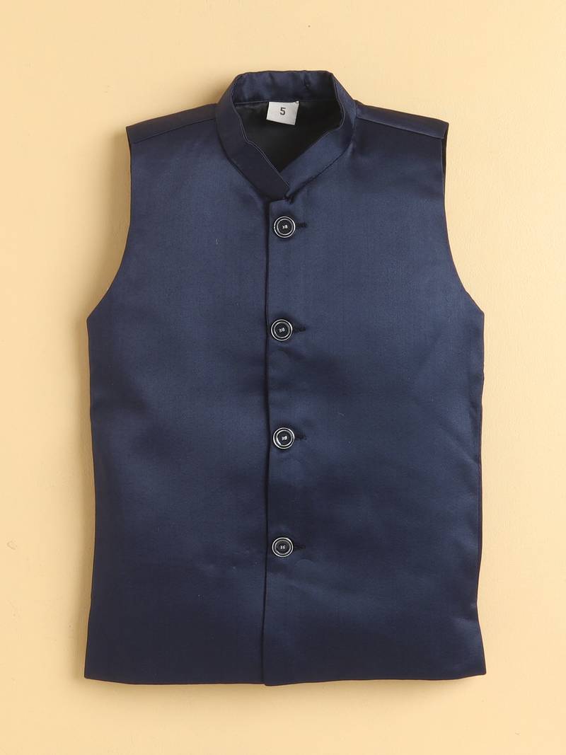 boys navy satin geometric embroidered sherwani trouser set