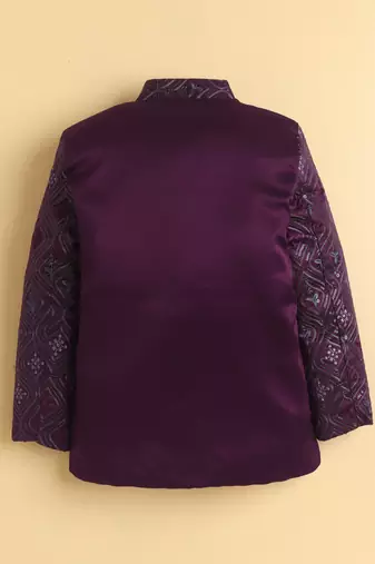 boys wine satin embroidered sherwani trouser set with waistcoat