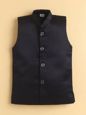 boys black satin geometric embroidered sherwani trouser set 5