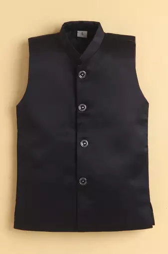 boys black satin geometric embroidered sherwani trouser set