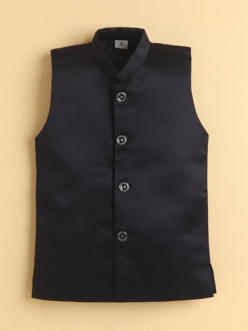 boys black satin geometric embroidered sherwani trouser set