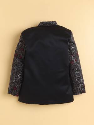 boys black satin embroidered sherwani trouser set with waistcoat 2