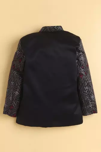 boys black satin embroidered sherwani trouser set with waistcoat