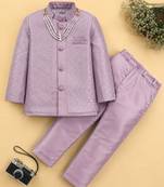 boys mauve satin embroidered sherwani trouser set with waistcoat