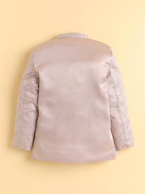 boys peach satin embroidered sherwani trouser set with waistcoat 2