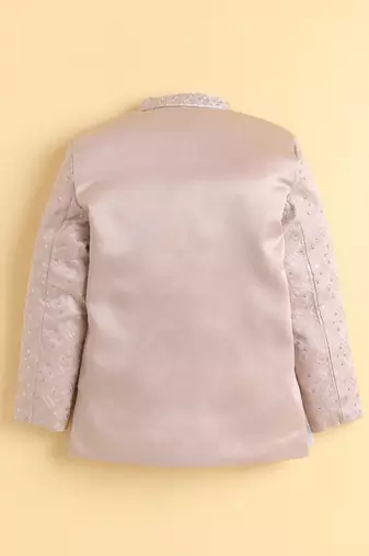 boys peach satin embroidered sherwani trouser set with waistcoat