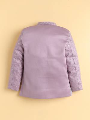 boys mauve satin embroidered sherwani trouser set with waistcoat 2