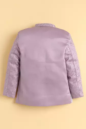 boys mauve satin embroidered sherwani trouser set with waistcoat