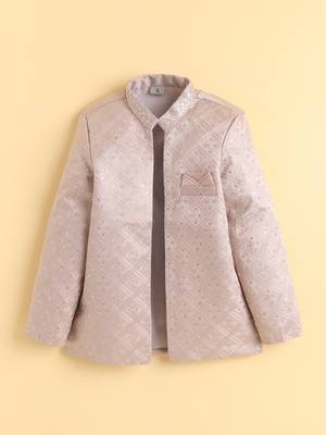 boys peach satin embroidered sherwani trouser set with waistcoat 3