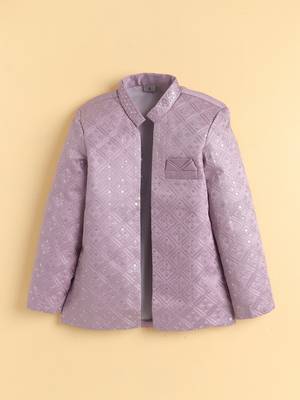 boys mauve satin embroidered sherwani trouser set with waistcoat 3