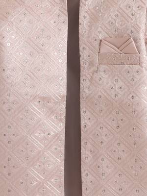 boys peach satin embroidered sherwani trouser set with waistcoat 4