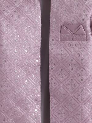 boys mauve satin embroidered sherwani trouser set with waistcoat 4