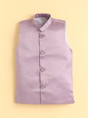boys mauve satin embroidered sherwani trouser set with waistcoat 5