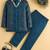 boys blue satin embroidered sherwani trouser set with waistcoat