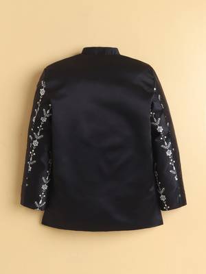 boys black satin embroidered sherwani trouser set with waistcoat 2
