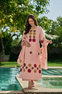 Peach Floral Embroidered Straight Kurta Set – Elegant Women’s Ethnic Wear Collection 1