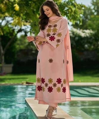 Peach Floral Embroidered Straight Kurta Set – Elegant Women’s Ethnic Wear Collection 3