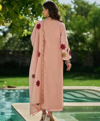 Peach Floral Embroidered Straight Kurta Set – Elegant Women’s Ethnic Wear Collection 5