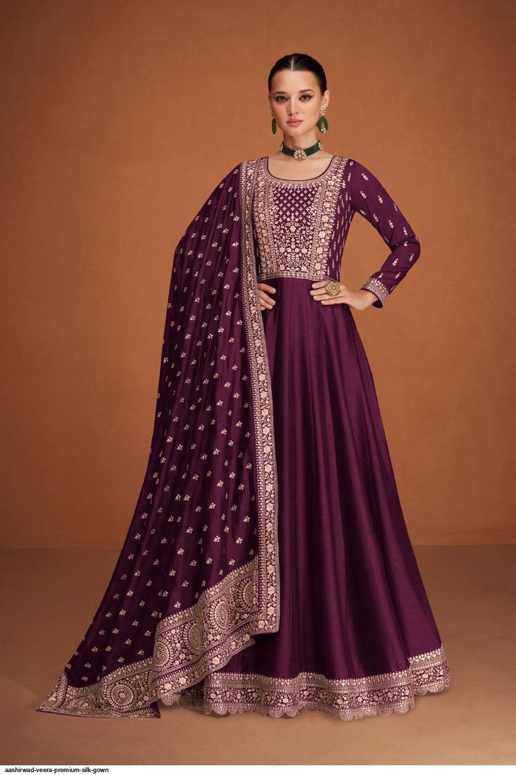 Premium Plum Embroidered Anarkali Gown with Designer Dupatta – Festive Ethnic Wear
