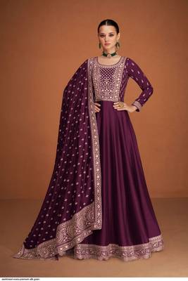 Premium Plum Embroidered Anarkali Gown with Designer Dupatta – Festive Ethnic Wear 1