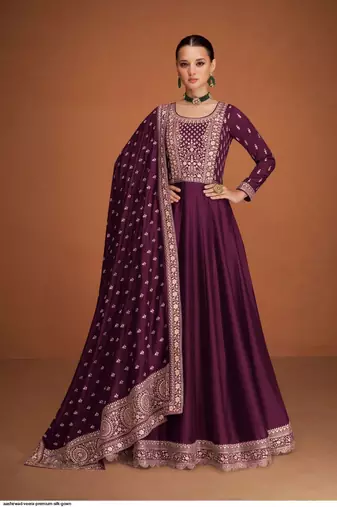 Premium Plum Embroidered Anarkali Gown with Designer Dupatta – Festive Ethnic Wear