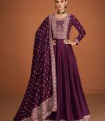 Premium Plum Embroidered Anarkali Gown with Designer Dupatta – Festive Ethnic Wear