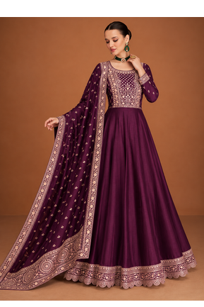 Premium Plum Embroidered Anarkali Gown with Designer Dupatta – Festive Ethnic Wear 2